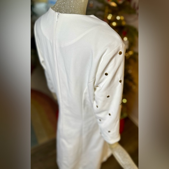 Wrong Side of Right White Long Sleeve Dress w/ Gold Studs. Size Large - Picture 10 of 15